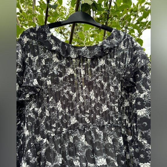FREE PEOPLE These Dreams Ruffled Floral Mini Dress, Black & White - Sz L - Picture 5 of 13